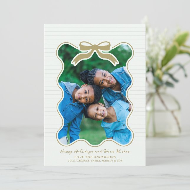 Arco de Quadro Wavy Pinstripe Natal Cartão de Féri (Em pé/Frente)