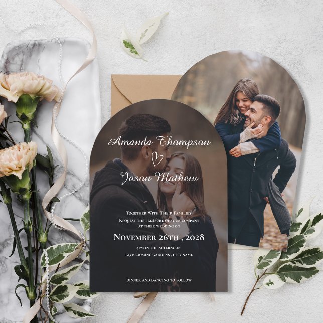 Arco Elegante com Duas Fotos Convite de Casamento  (Elegant Arch Two Photo Double-Sided Wedding Invitation)