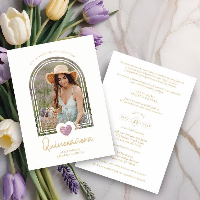 Arco Espanhol Moderno Coração de Lavanda Quinceañe (Criador carregado)