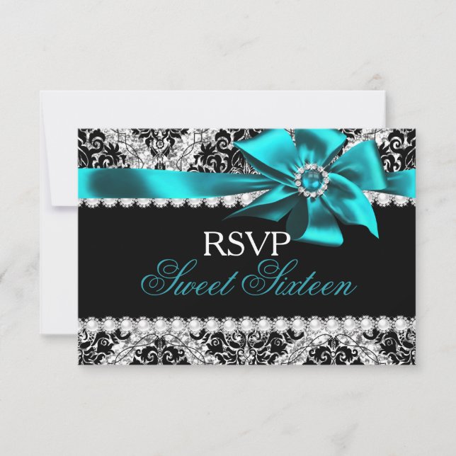 Arco Glitter Damask & Teal Jewel Sweet 16 RSVP (Frente)
