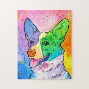 Arco-Íris Adorável Corgi Watercolor Quebra-cabeça