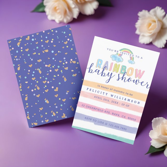 Arco-Íris Arco-Íris Chá de fraldas Convite (Watercolor Rainbow Stripes Baby Shower Invitation)