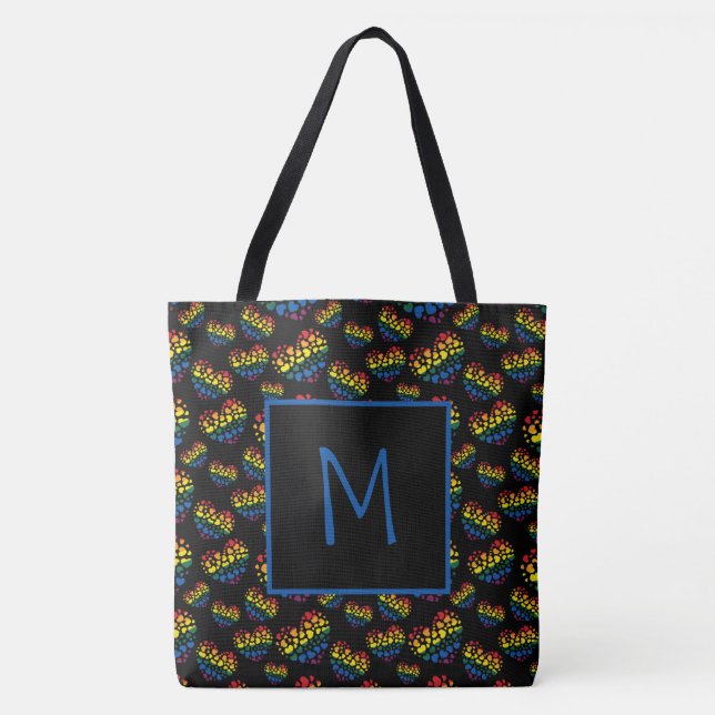 Arco-Íris Corações Monograma Tote Bag (Frente)