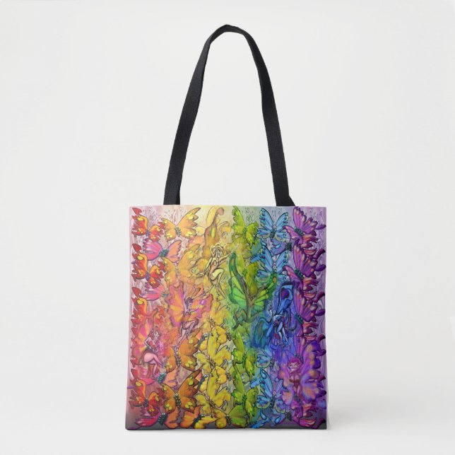 Arco-íris de Borboletas e Faeries Tote Bag (Frente)