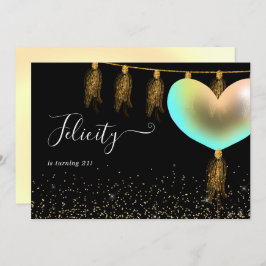 Arco-íris e Convite de aniversário Dourado