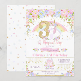 Arco-íris floral do convite do aniversário de 3