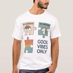 Arco-íris Retro & Camisa de Puzzle de Unicórnio Vi