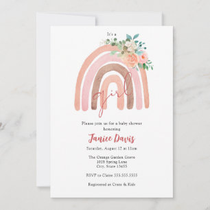 Arco-Íris Rosa, Chá de fraldas Boho Girl Convite