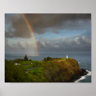 Arco-íris sobre o farol de Kilauea no poster de