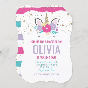 Arco-Íris Unicórnio Convite de Aniversário Rosa e