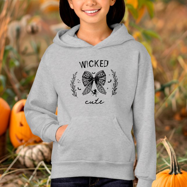 Arco Negra de Bruxa com Palácio  de Halloween Meni (Witch Coquette Black Lace Bow Halloween Name Girl Hoodie)