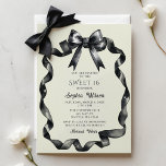 Arco preto de coquete de aquarela elegante doce 16<br><div class="desc">Celebre o estilo do nosso Convite à Coquette Sweet 16 da Elegante Watercolor, com um arco preto chic em aquarela. Perfeito para um sofisticado partido Sweet 16, este convite personalizável captura a essência da elegância e do encanto juvenil. Imprima seus convidados com um convite moderno, mas eterno, que dá o...</div>