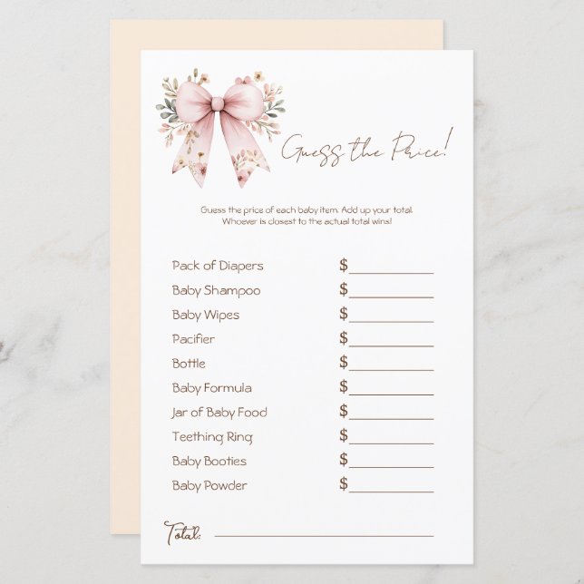 Arco Rosa Floral,  Menina, Preço do Chá de fraldas (Frente/Verso)