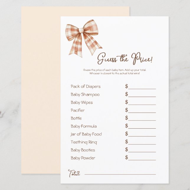 Arco Rosa, Menina, Preço do Chá de fraldas. (Frente/Verso)