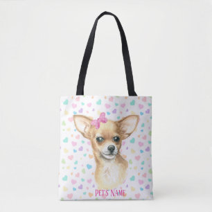 Arco rosa personalizado Chihuahua Tote Bag