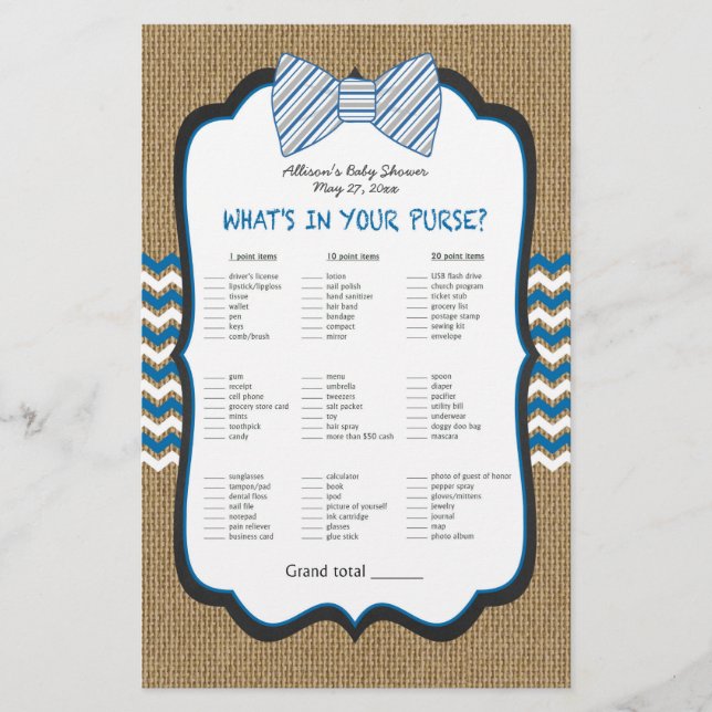 Arco Tie Boy Chá de fraldas Games bolsa / bingo (Frente)