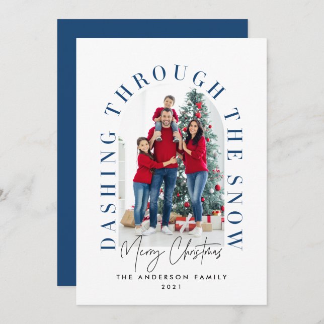 Arco tipográfico moderno 1 fotografia azul Natal (Frente/Verso)