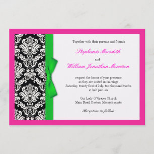 Arco Verde Damask com Convite de Casamento Rosa