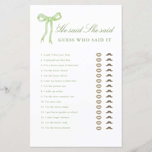 Arco Verde Ele Disse Que Ela Disse Jogo Chá de pan (Frente)