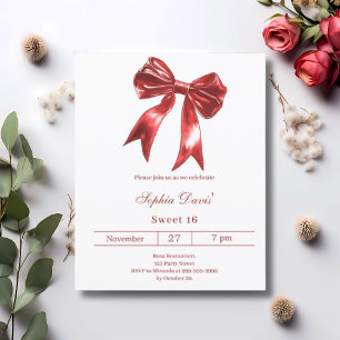 Arco vermelho branco Sweet 16 convite