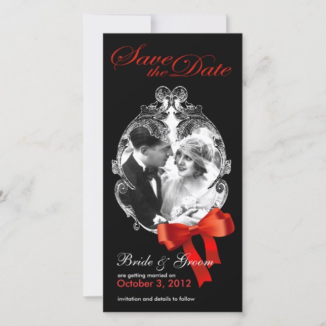 Arco vermelho clássico Salve o Cartão com fotos do (Frente)