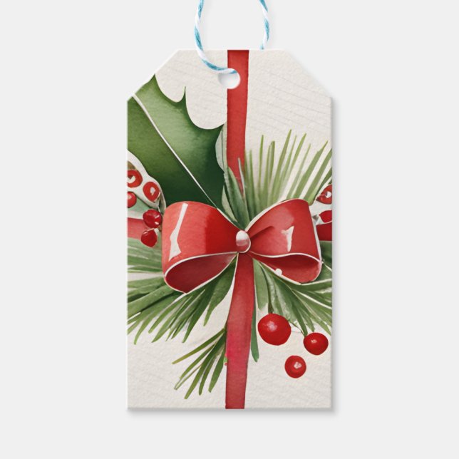 Arco Vermelho de Aquarela e Etiqueta de presente d (Frente)