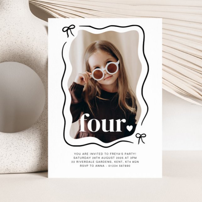 Arco Wavy Border Foto 4.º Convite de Aniversário (Criador carregado)