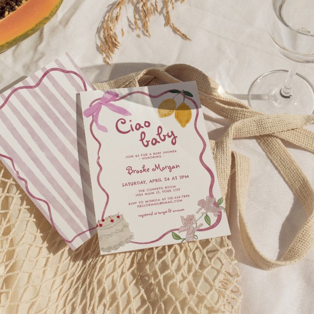 Arcos Lemon Convite para Chás de fraldas (Ciao Baby Girl Lemon Baby Shower Invite)