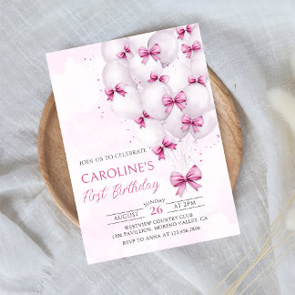 Arcos Rosa Balões Rapariga Convite de Aniversário