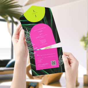 Arcos Tropicais de Neon Palm Tree Monograma QR Cas