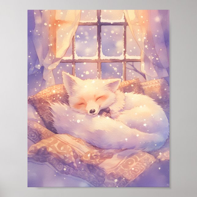  Arctic Fox Sleeping Nursery Wall Art Print Poster (Frente)
