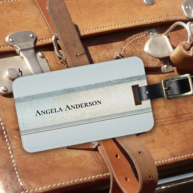 Areia Chic e Etiqueta de Bagagem Estrilizada de Pr (Luggage tag showing an abstract elegant design in sand and dusty blue colors, inspired by the beach)