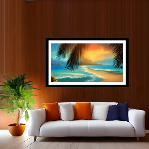 Areia de praia tropical oceano palmeiras Poster