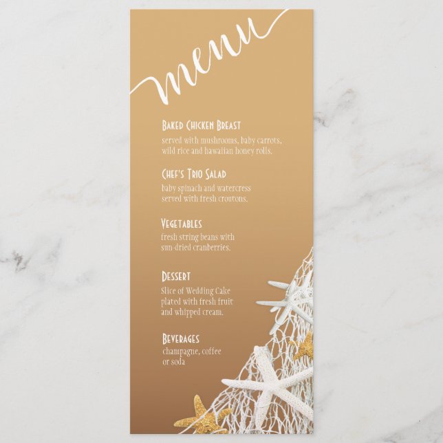 Areia do menu | do casamento de praia da rede da (Frente)