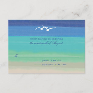 Areia, mar e gaivotas   RSVP de Casamento Oceânico