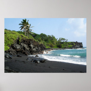 Areia preta vulcânica na poster do Havaí