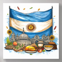 Argentina Flag & Traditional Cuisine Art Impressão
