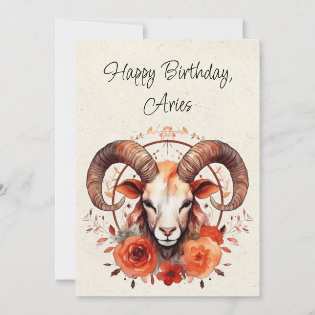 Aries Ram Zodiac Watercolor Cartão de Aniversário (Frente)