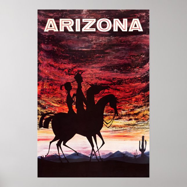 Arizona Travel Poster Desert Sunset Art Cowboy Pri (Frente)