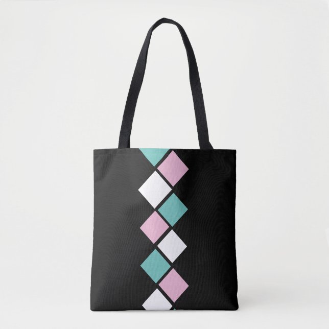 Arlequin Tote Bag (Preto, Aqua e Rosa) (Frente)
