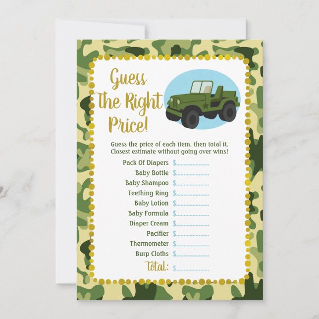 Army Camo Baby Adivinha O Jogo Do Preço Certo (Frente)