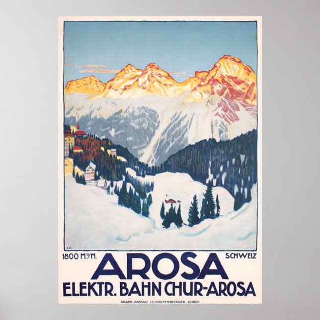 Arosa Mountainhas Suiça Poster vintage (Frente)