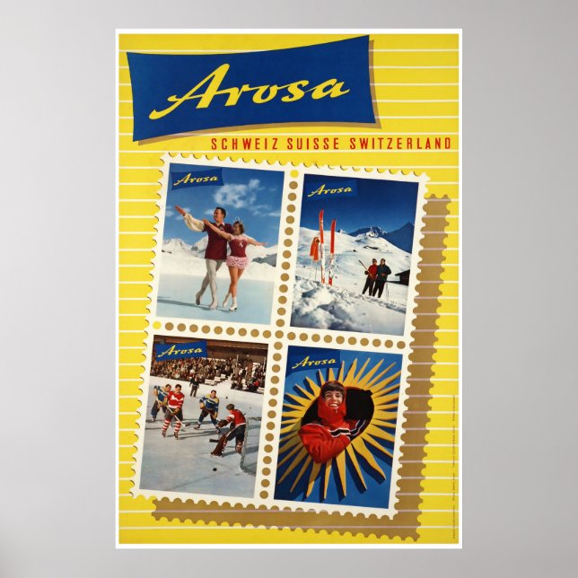 Arosa,Suiça, Poster de viagens de Esqui (Frente)