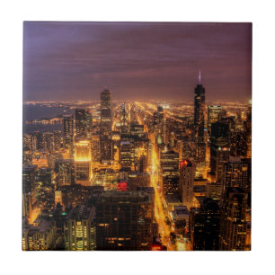 Arquitectura da cidade da noite de Chicago