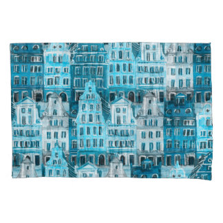 Arquitetura de Amsterdã, textura azul de aquarela.