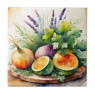Arranjo de Ervas Frescas e Citrinos em Aquarela
