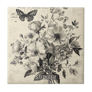 Arranjo Floral Antigo - Borboleta Monocromática