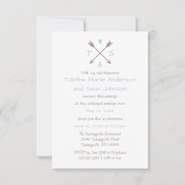 Arrows Blue Heart - Anúncio de Casamento 3x5 (Frente)