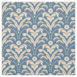 Art Deco 1930s Floral Damask Blue and Beige Tecido