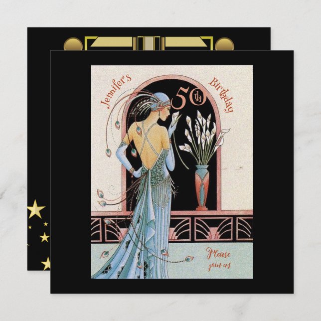 Art Deco 50º Aniversário Gatsby Tema Convites (Frente/Verso)